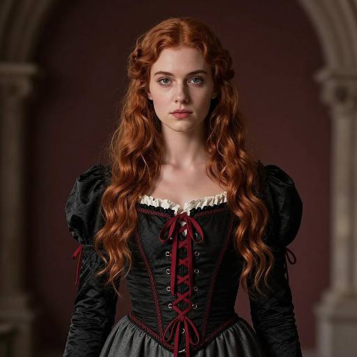 Medieval Woman in Black Corset Costume