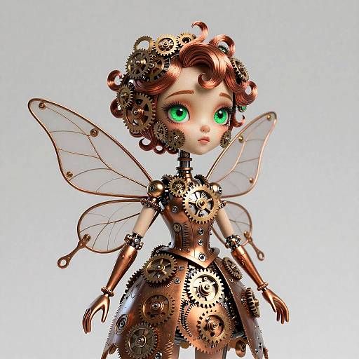 Sleek Clockwork Fairy in Bronze Dress