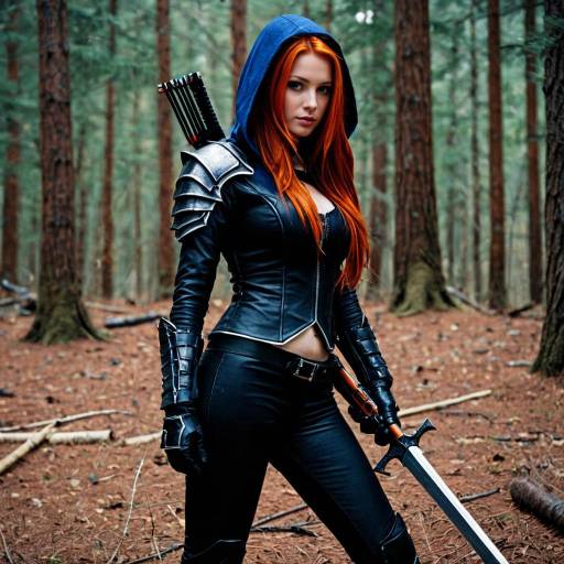Vibrant Huntress Costume in Nature