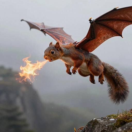 Squirrel Dragon Soaring Fantasy Scene