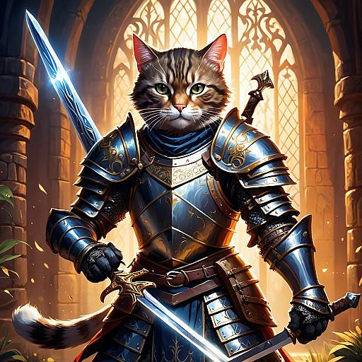 Epic Cat Warrior in Fantasy Landscape