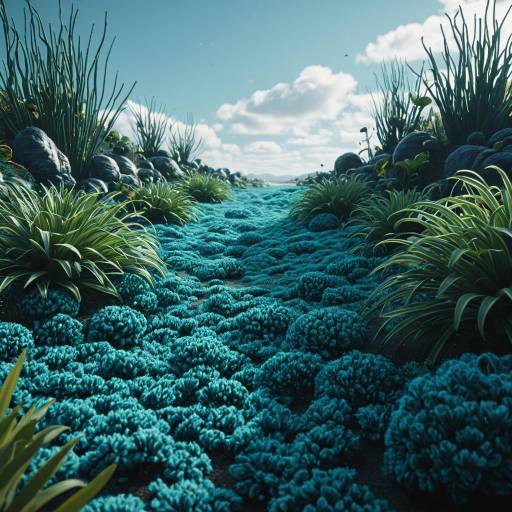 Blue Yarn Powder Path with Aquatic Plants