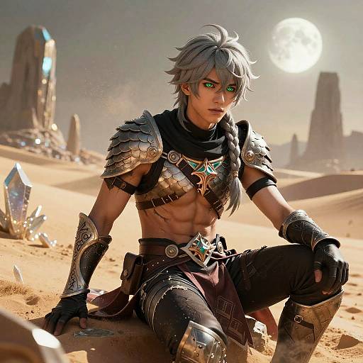 Aether-Inspired Muscular Sentinel in Crystalline Desert