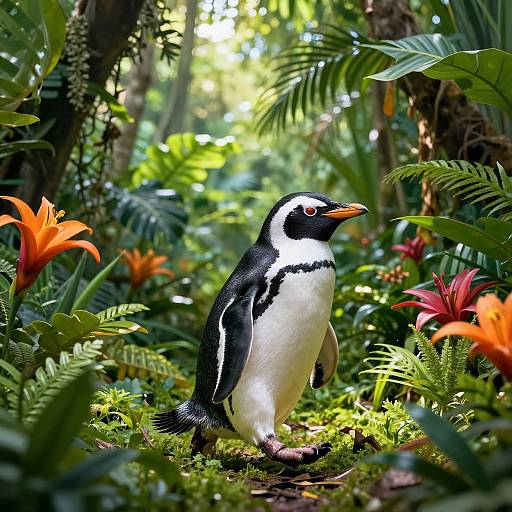 Whimsical Jungle Penguin Scene