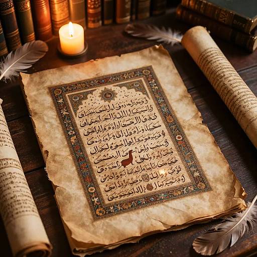 Ancient Persian Manuscript in Candlelight