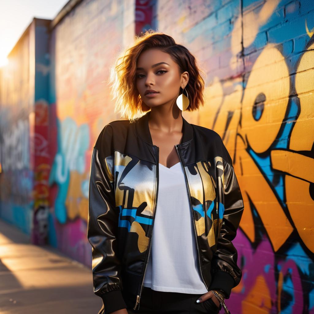 Edgy Urban Fashion Against Graffiti Backdrop