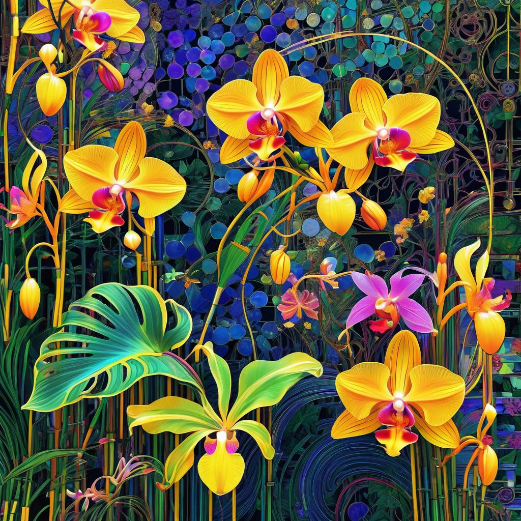 Orchids and Circuitry: Monet and Klimt Fusion