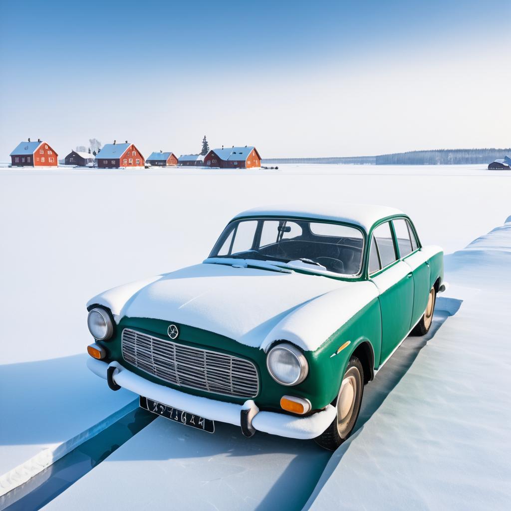 Vintage Swedish Car in Icy Landscape