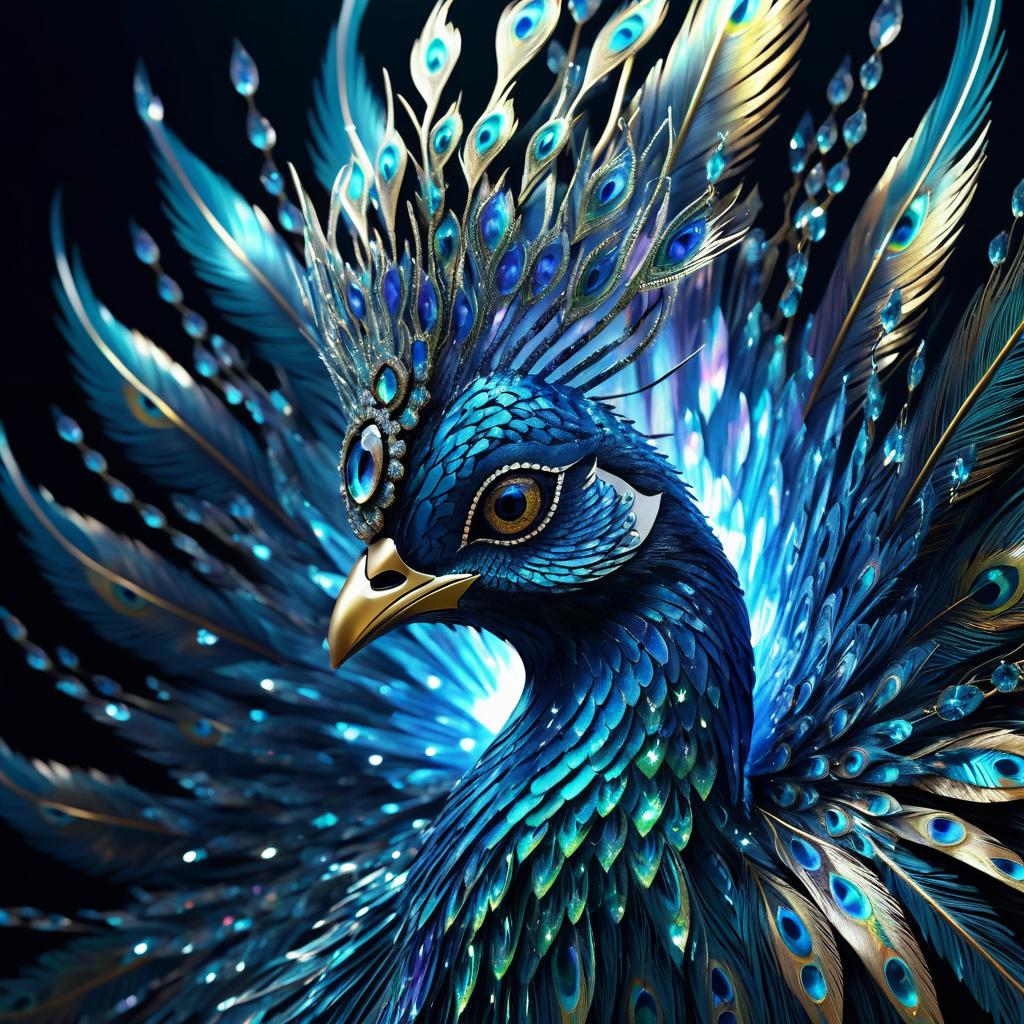 Hyperrealistic Crystalline Peacock Concept Art