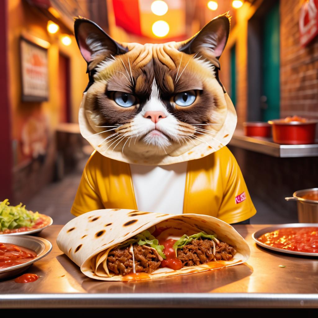 Grumpy Cat at a Taco Stand