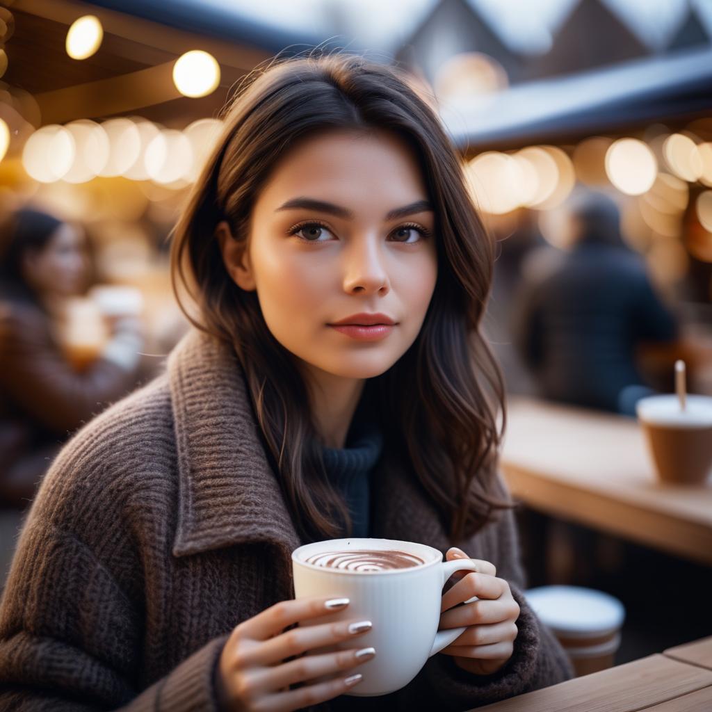 Beautiful Brunette Enjoying Hot Chocolate