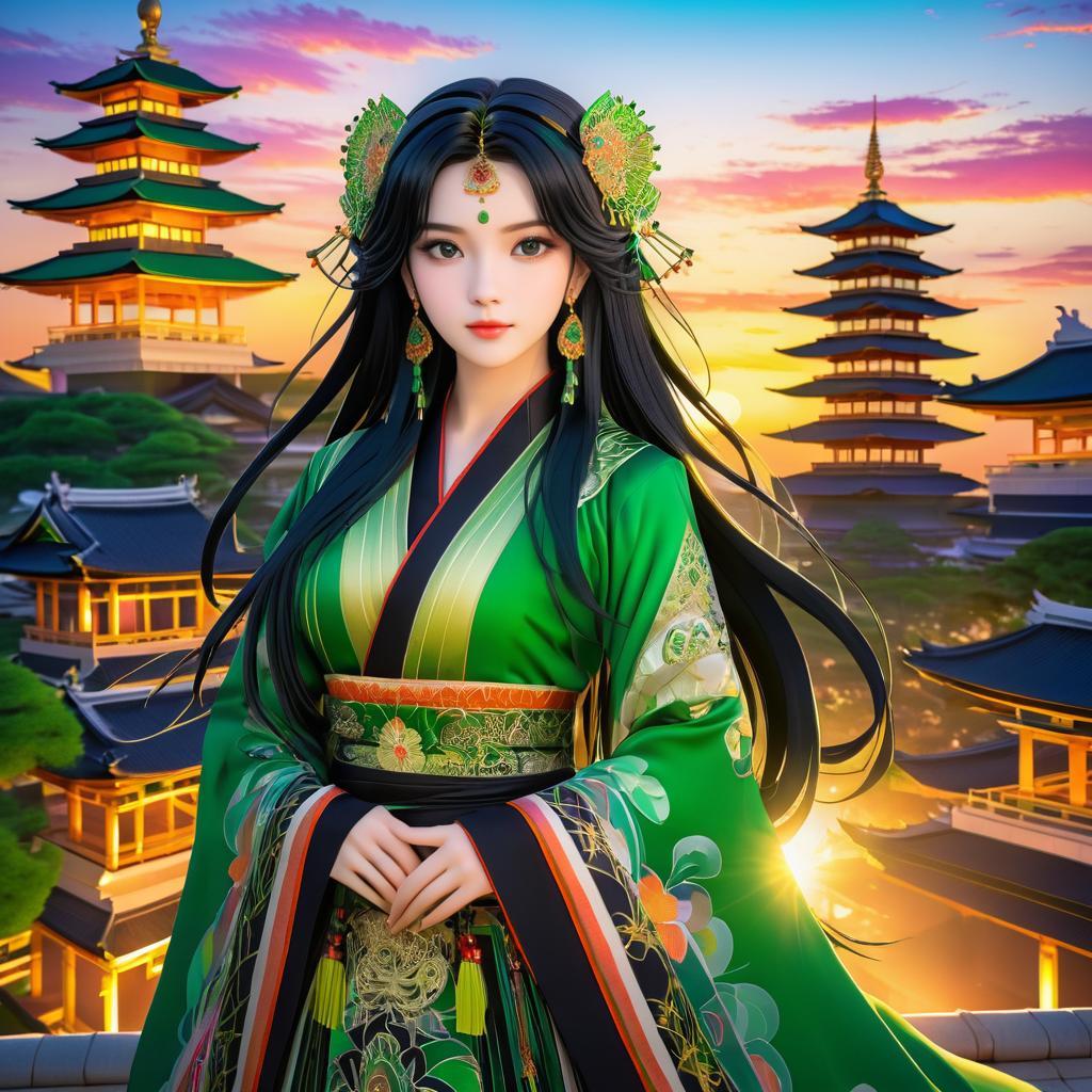 Enchanting Anime Beauty at Sunset