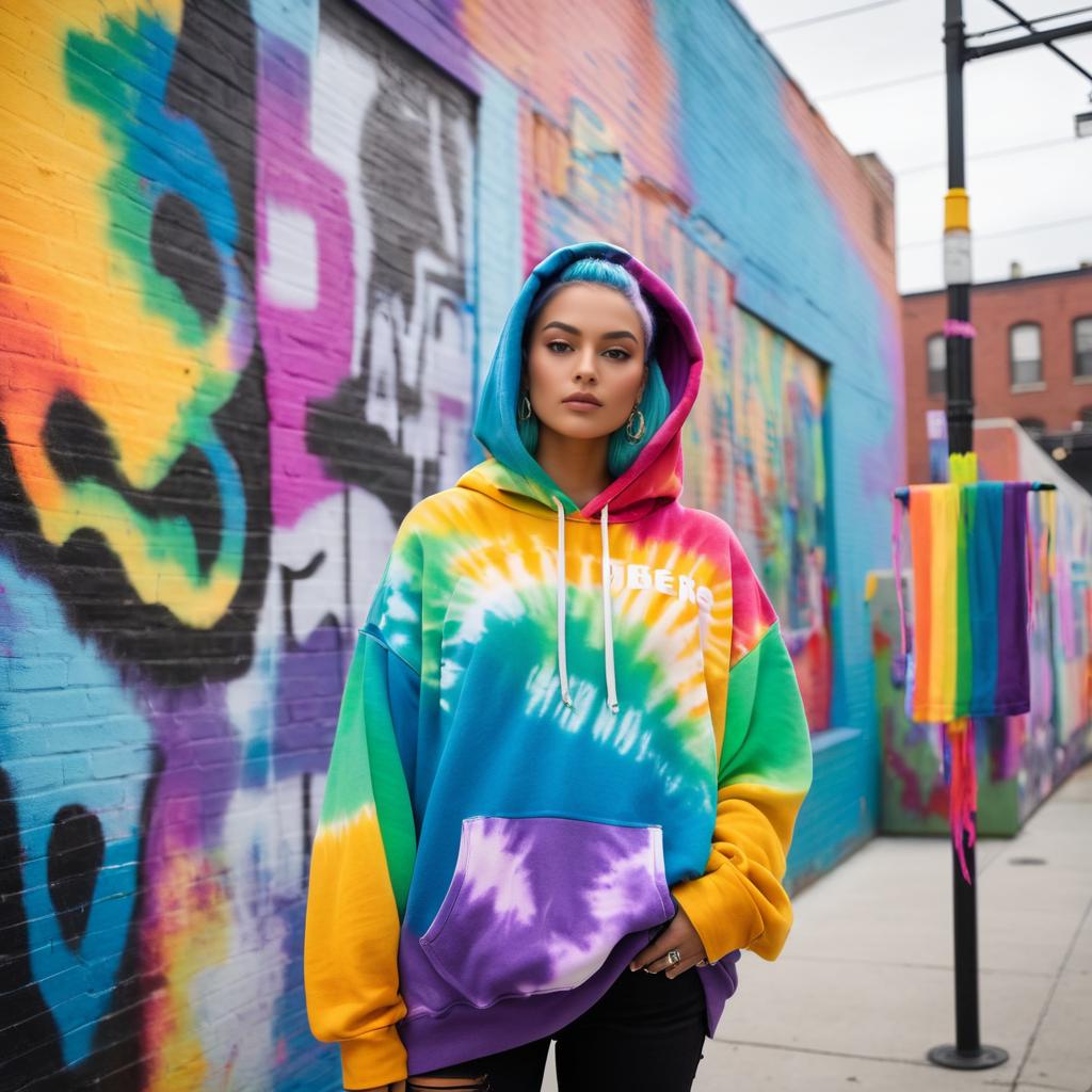 Urban Genderqueer Artist in Tie-Dye Hoodie