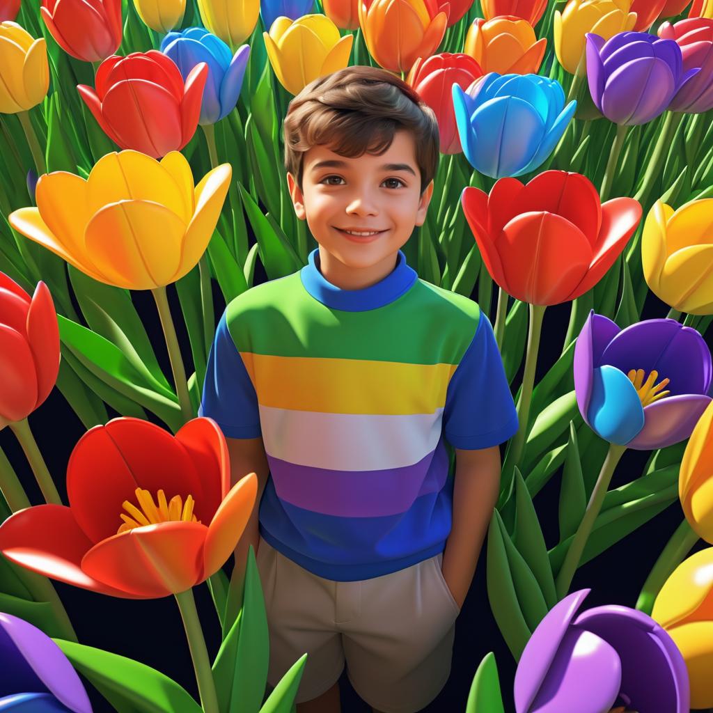 Charming Italian Boy with Colorful Tulips