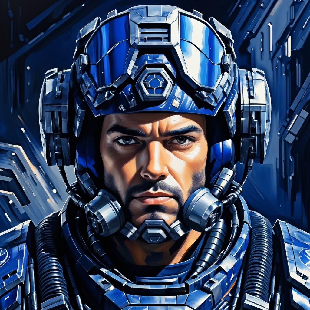 Dystopian Mech Pilot in Oil Painting