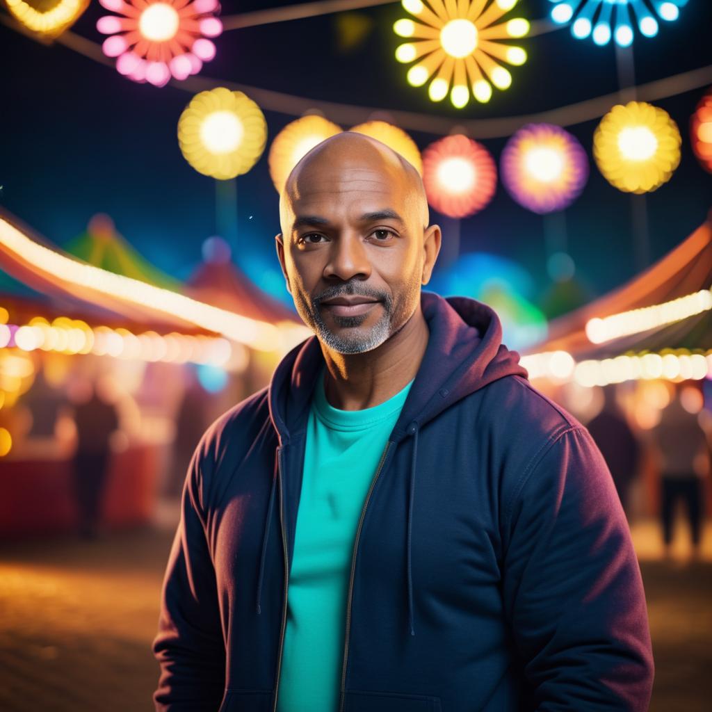 Mature Man at Night Carnival Portrait