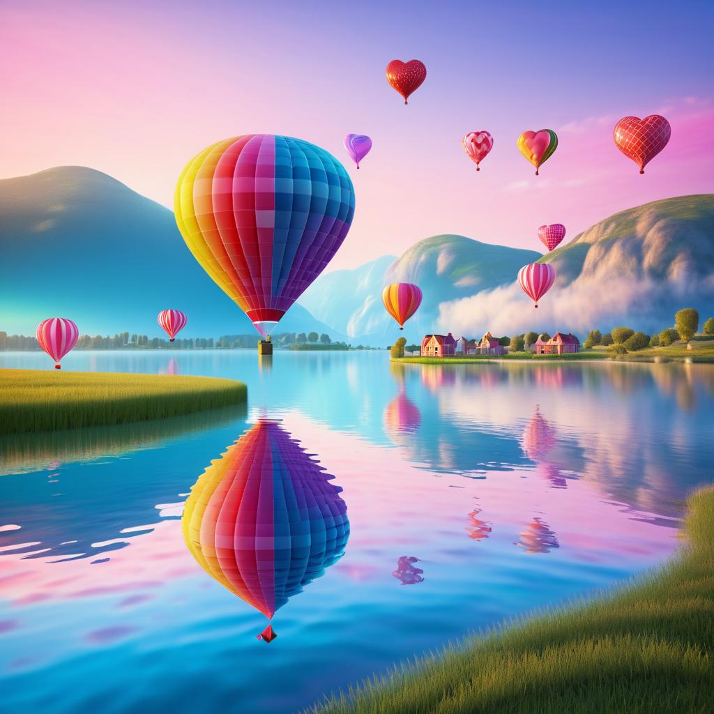 Whimsical Hot Air Balloon Valentine Scene