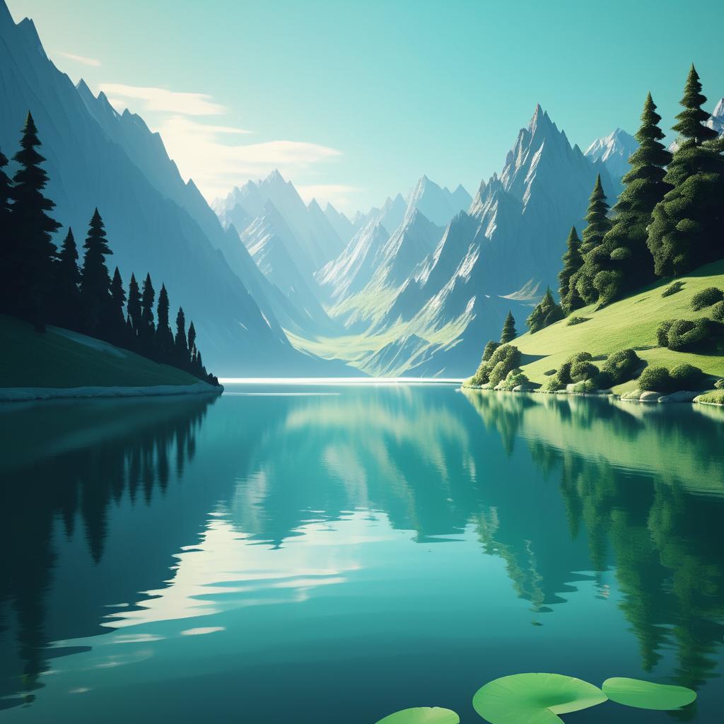 Serene Mountain Lake: Digital Cinematic Art