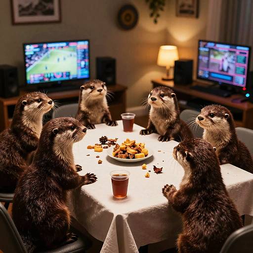 Otters Enjoying Cozy D&D Night