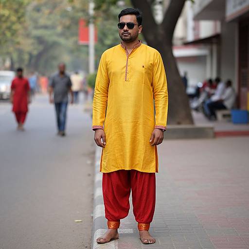 Man in Yellow Shirt and Red Pants