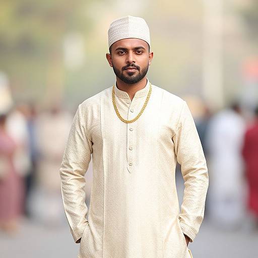 Dark-Skinned Groom in Traditional Attire