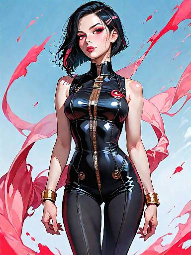 Edgy Woman in Black Lace-Up Bodysuit