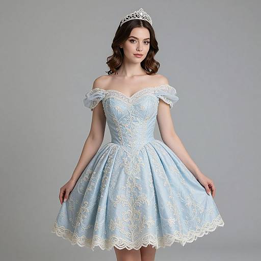 Elegant Woman in Embroidered Blue Gown