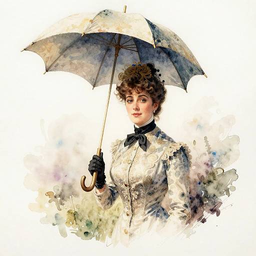 Vintage Victorian Parasol Lady Portrait