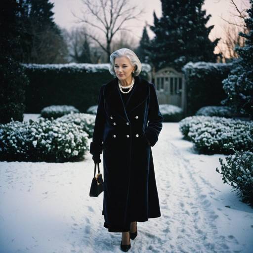 Elegant Elderly Woman in Snowy Garden Elegant Elderly Woman in Snowy Garden