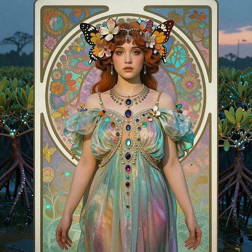 Astral Opera Singer in Bioluminescent Mangrove