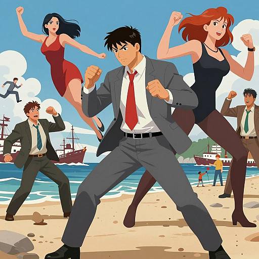 Dynamic Action Scene with Intense Characters