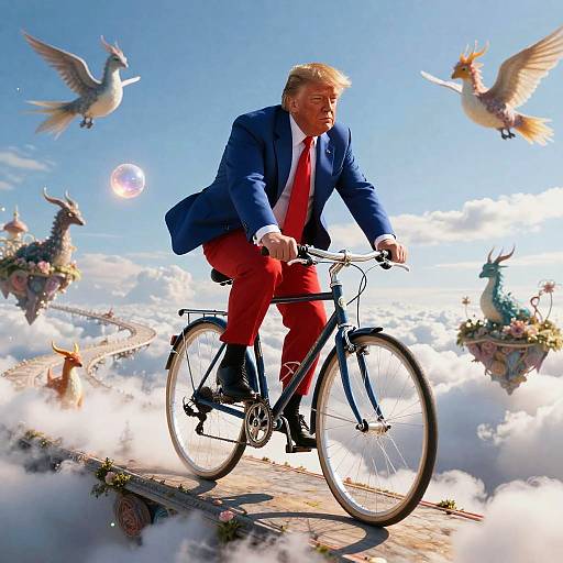 Trump Riding Bike in Surreal Fantasy