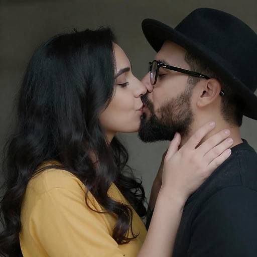 Bearded Man with Hat Kissing Woman