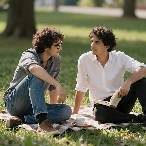 Sunlit Picnic Portrait of Two Men