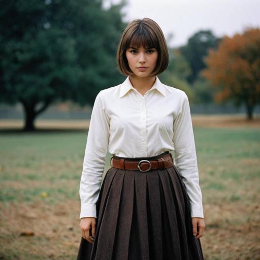 Young Woman in White Shirt and Pleated Skirt Outdoors