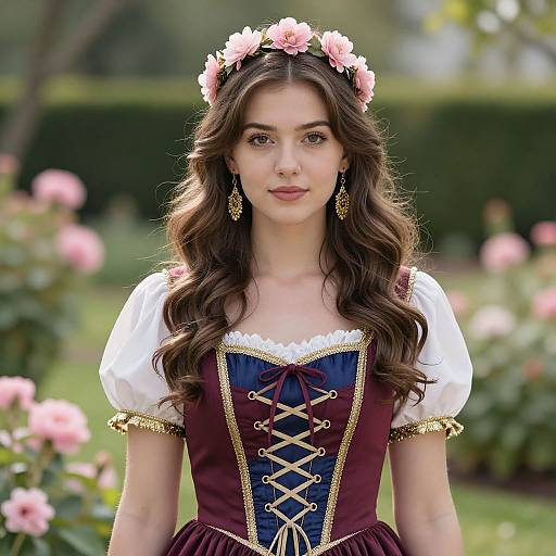 Photorealistic Woman in Garden Corset Dress