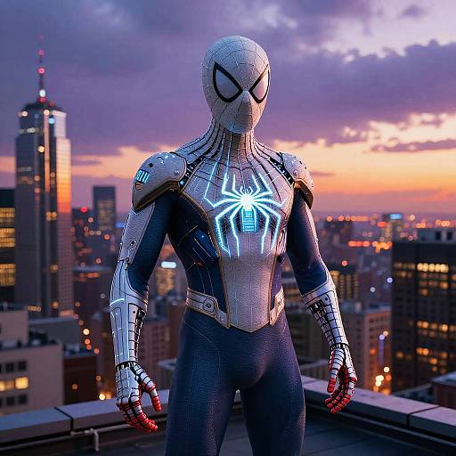 Cybernetic Peter Parker in Futuristic City