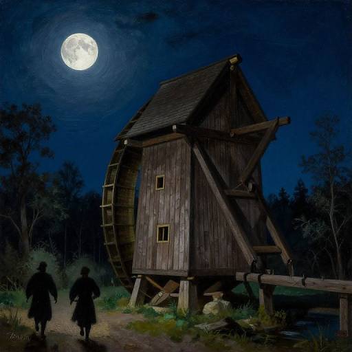 Medieval Octahedron Watermill at Night