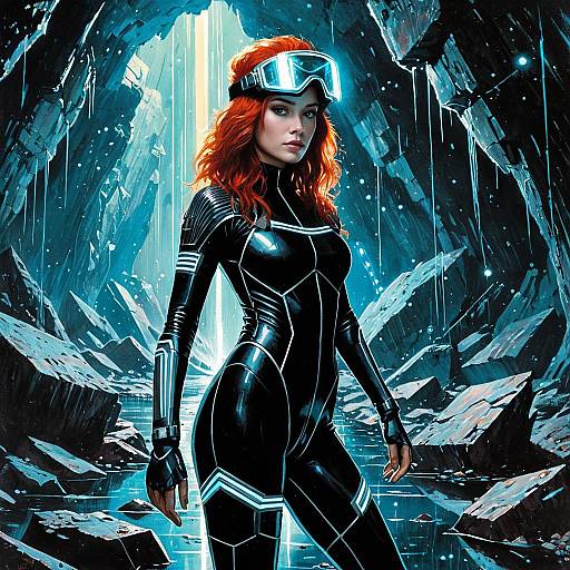 Redhead Urban Explorer in Cybernetic Wetsuit