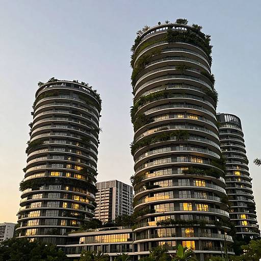 Circular Skyscrapers with Cascading Greenery