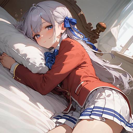 Drunk Blushing Girl on Bed, Dutch Angle