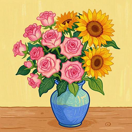 Vibrant Cartoon Van Gogh Style Bouquet