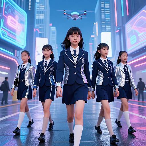 Futuristic Schoolgirls in Neon City
