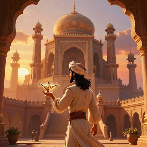 Aladin with Magic Lamp at Ancient Palace