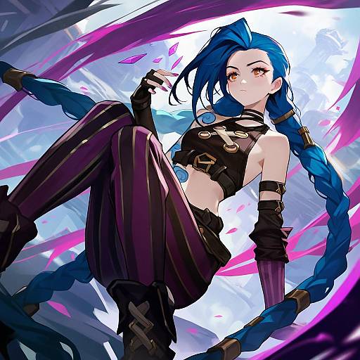 Illustration of Arcane jinx, league of legends in the style of Goomrrat