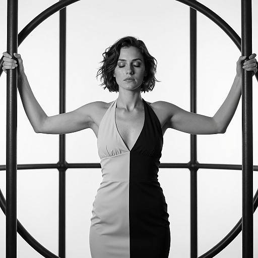 Woman in Halter Dress Holding Metal Frame
