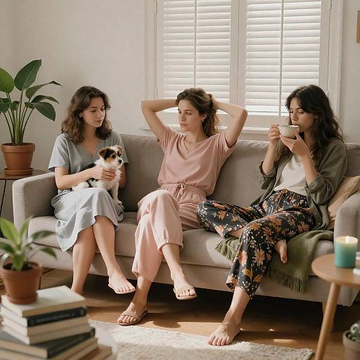 Relaxed Women in a Sunlit Living Room