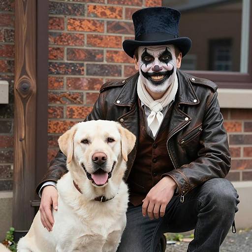 Man in Clown Makeup with Labrador Retriever