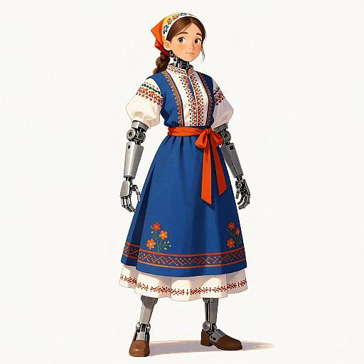 AI Swedish Girl in Folk Robotic Costume