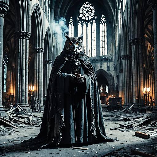 Mysterious Owl in Gothic Cathedral